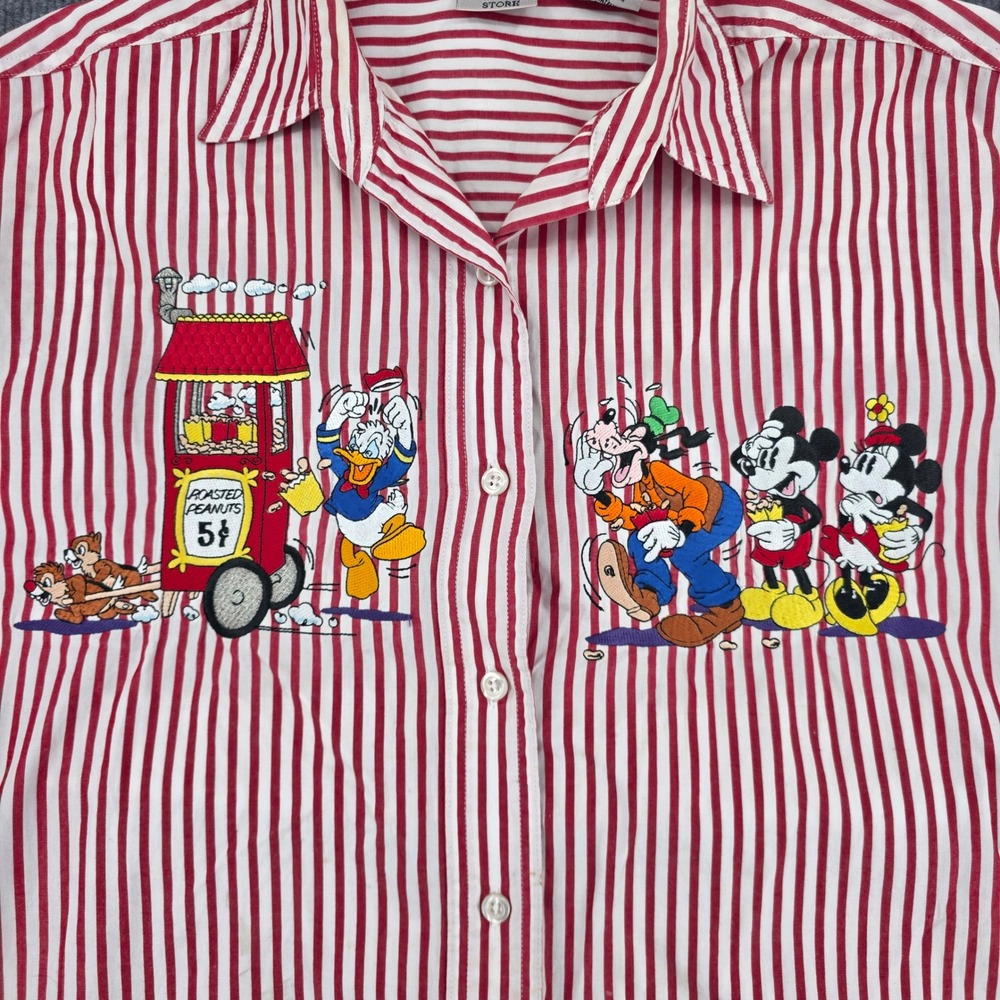 Vintage Disney Store Mickey & Friends Striped Embroidered Button Down Shirt L - Picture 3 of 11